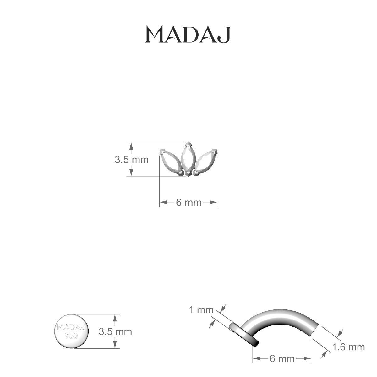 Maia | 18k White Gold 6 mm 6 mm Lotus Diamond Floating Navel Piercing