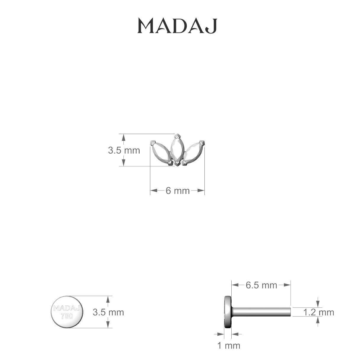 Maia | 18k White Gold 6 mm 6.5 mm Lotus Diamond Nose Piercing