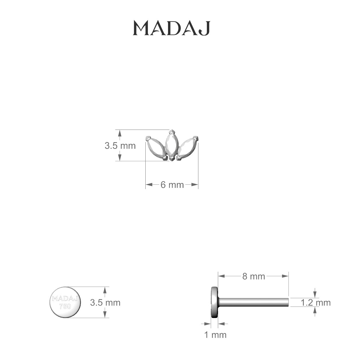 Maia | 18k White Gold 6 mm 8 mm Lotus Diamond Piercing