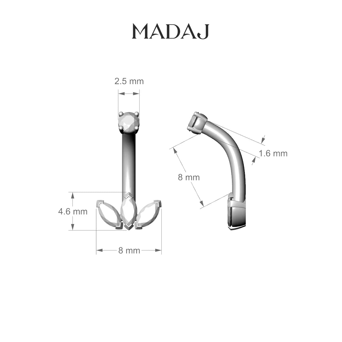 Maia | 18k White Gold 8 mm 8 mm Lotus Diamond Belly Piercing