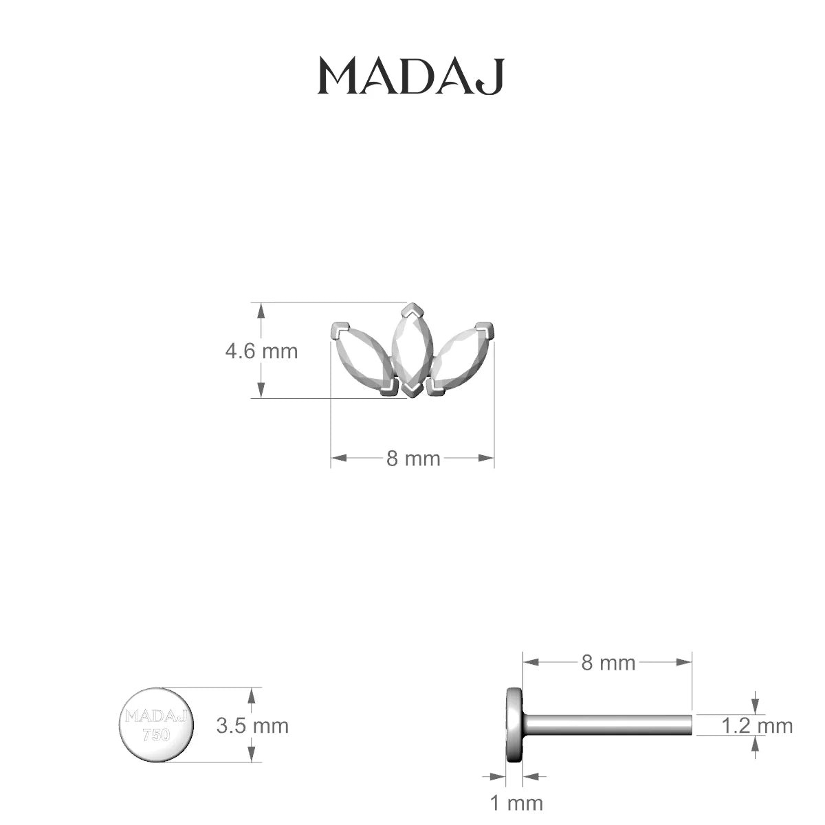 Maia | 18k Rose Gold 8 mm 8 mm Lotus Diamond Piercing