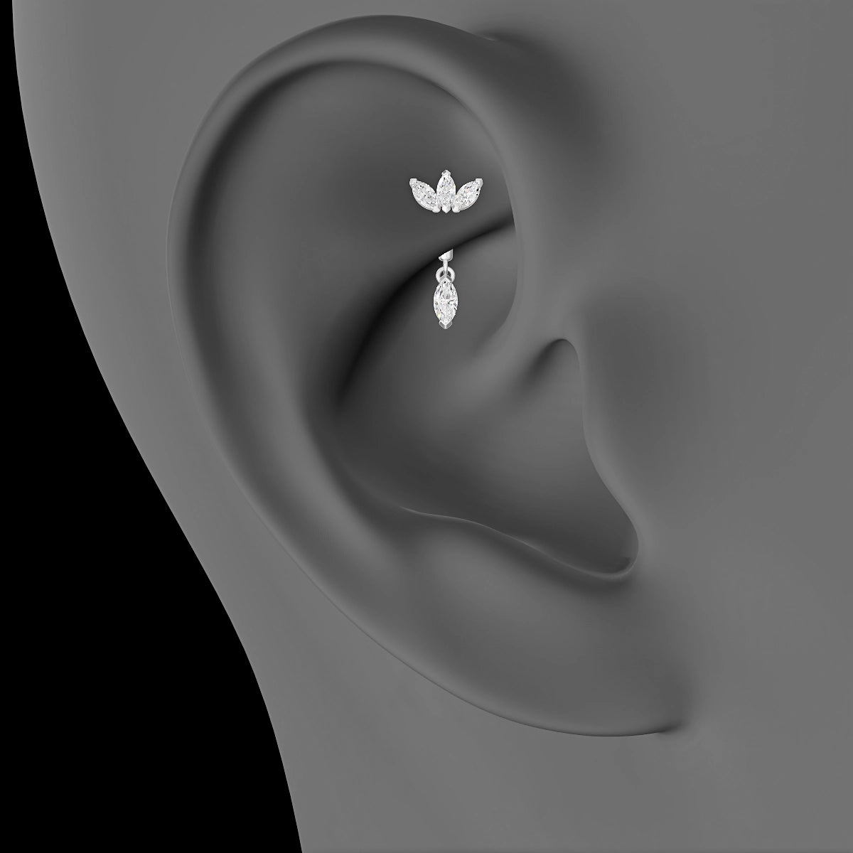 Maia | 18k White Gold 6 mm Lotus Diamond Rook Piercing