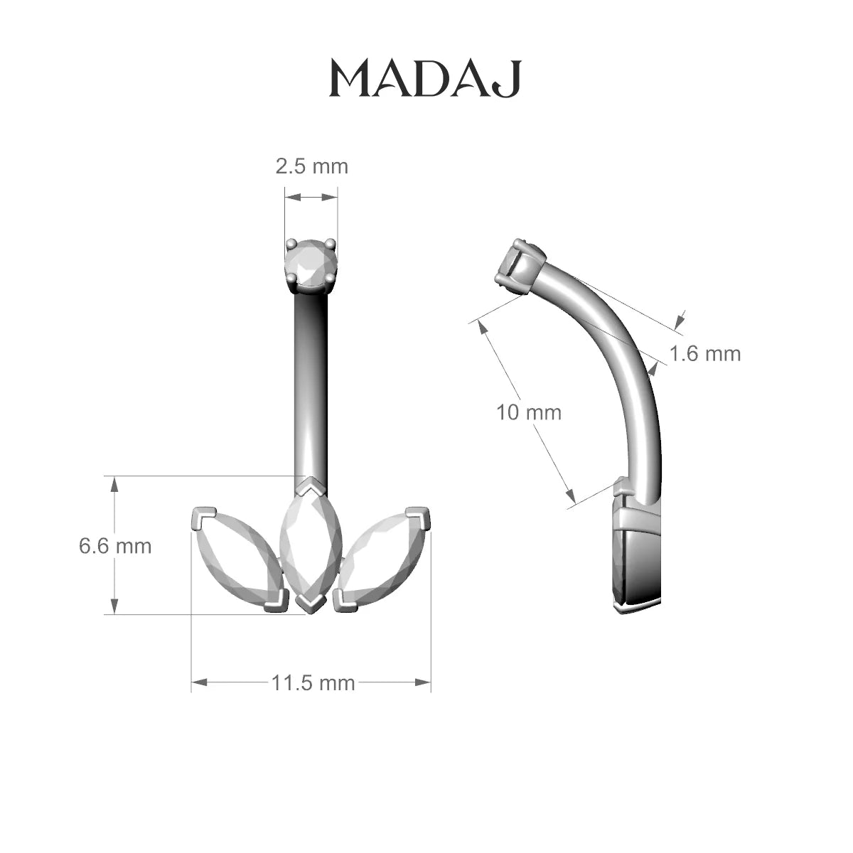 Maia | 18k Rose Gold 11.5 mm 10 mm Lotus Diamond Belly Piercing
