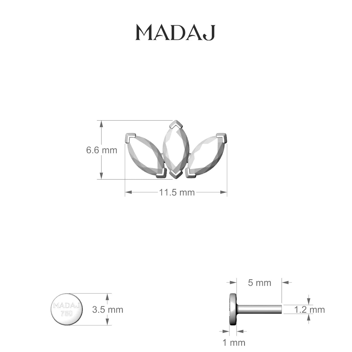 Maia | 18k Yellow Gold 11.5 mm 5 mm Lotus Diamond Piercing