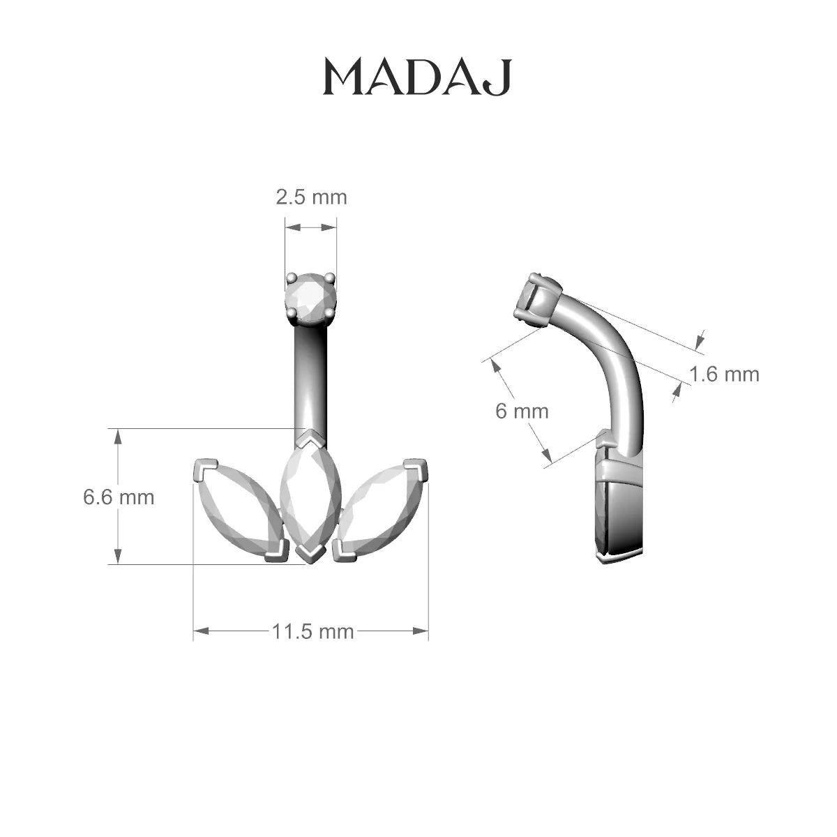 Maia | 18k White Gold 11.5 mm 6 mm Lotus Diamond Belly Piercing