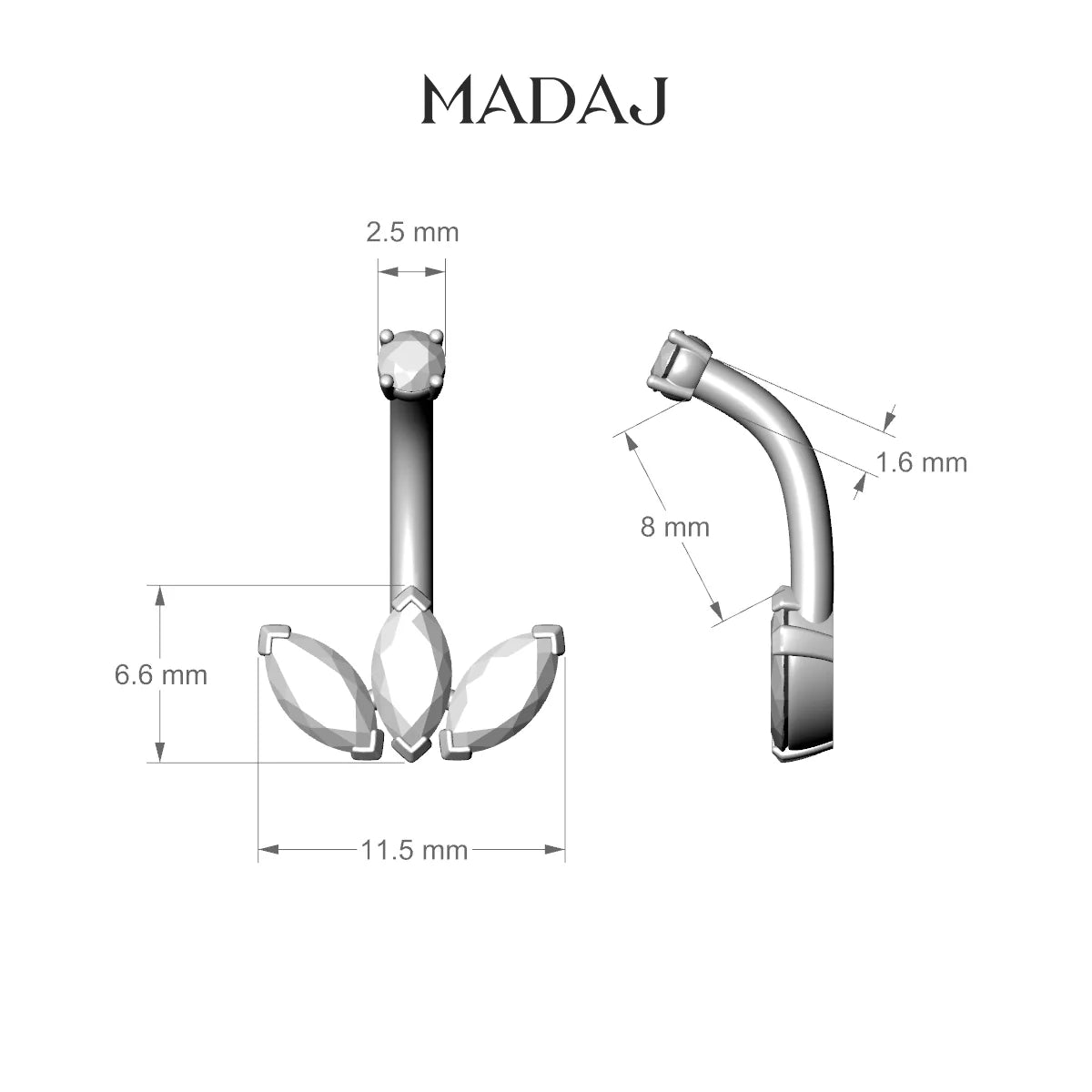 Maia | 18k Yellow Gold 11.5 mm 8 mm Lotus Diamond Belly Piercing