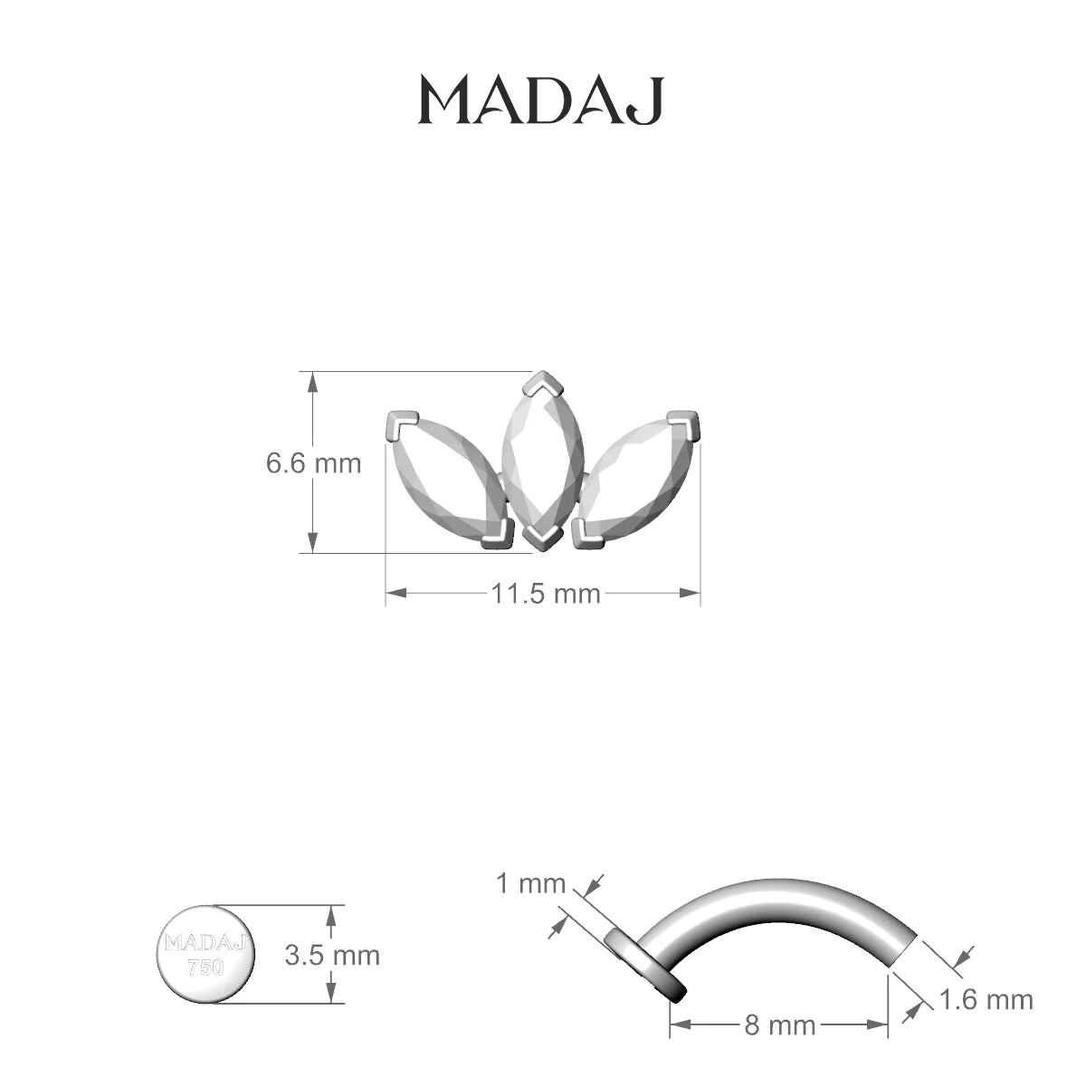 Maia | 18k Rose Gold 11.5 mm 8 mm Lotus Diamond Floating Navel Piercing