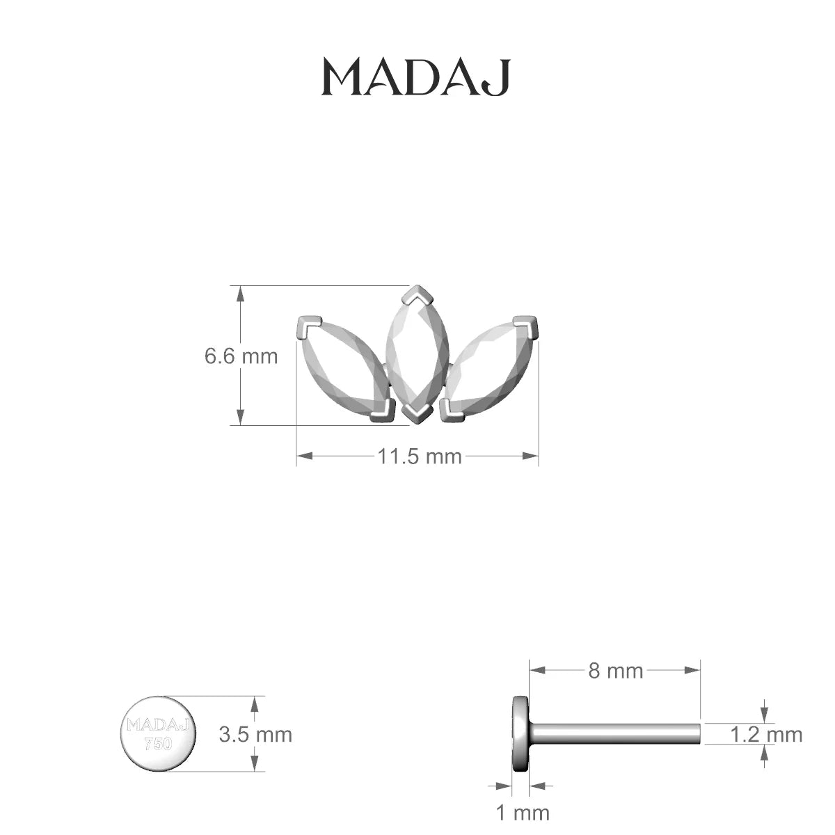 Maia | 18k Rose Gold 11.5 mm 8 mm Lotus Diamond Nose Piercing