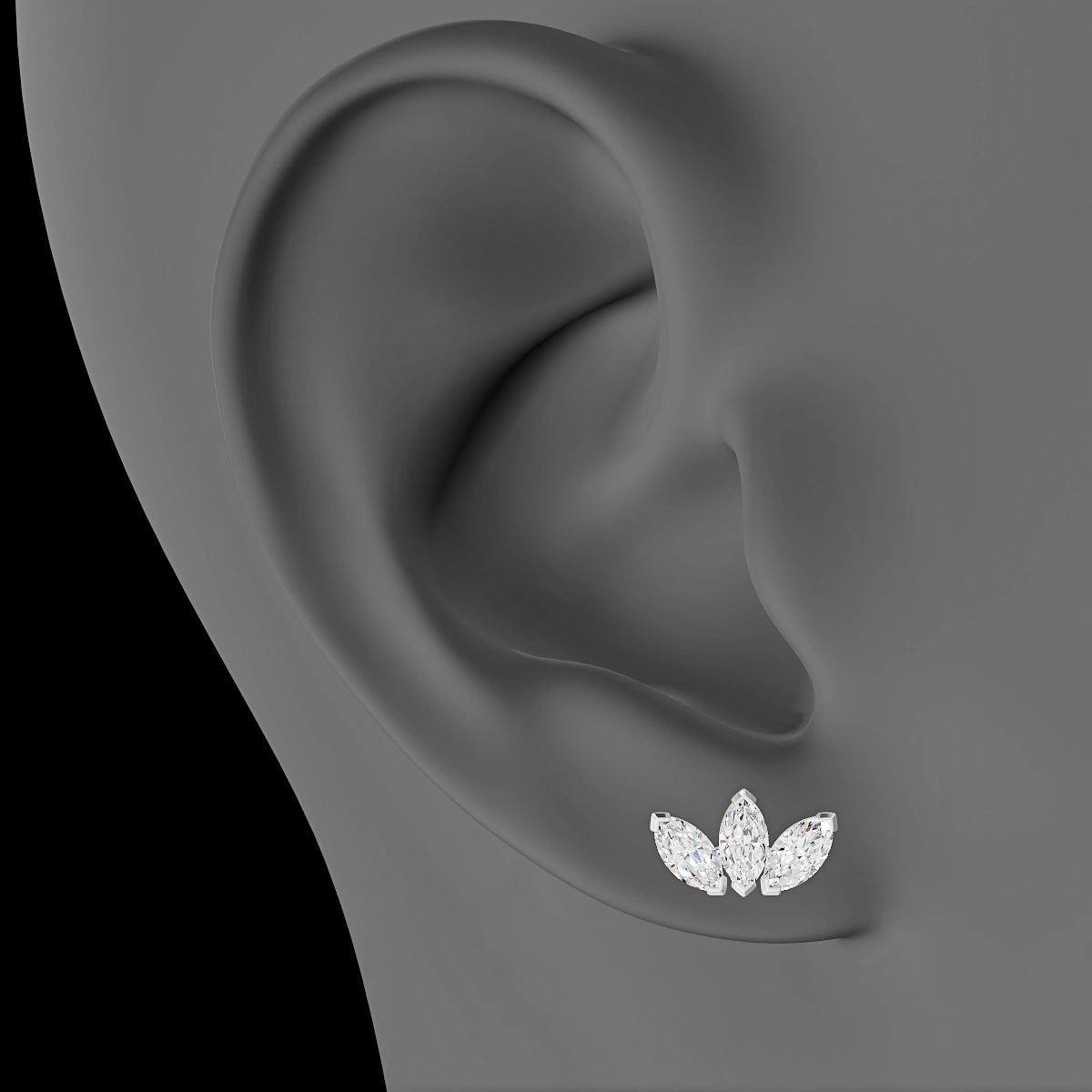 Maia | 18k White Gold 11.5 mm Lotus Diamond Earring