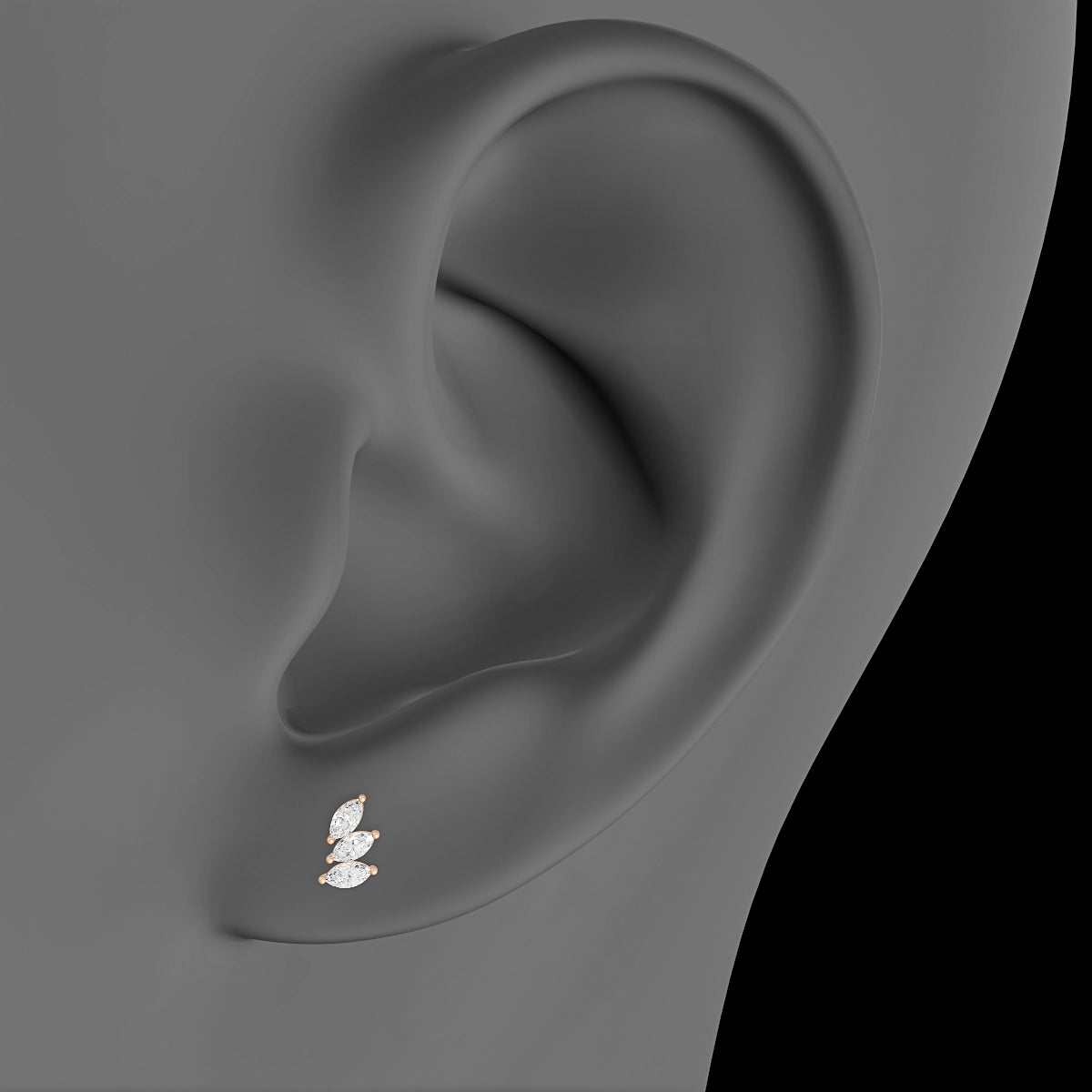 Melia | 18k Rose Gold 5.5 mm 5 mm Trilogy Diamond Left Piercing