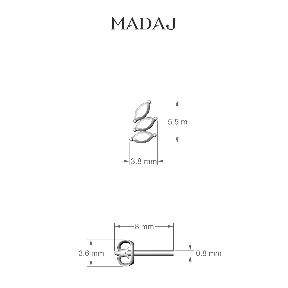 Melia | 18k White Gold 5.5 mm Trilogy Diamond Left Earring