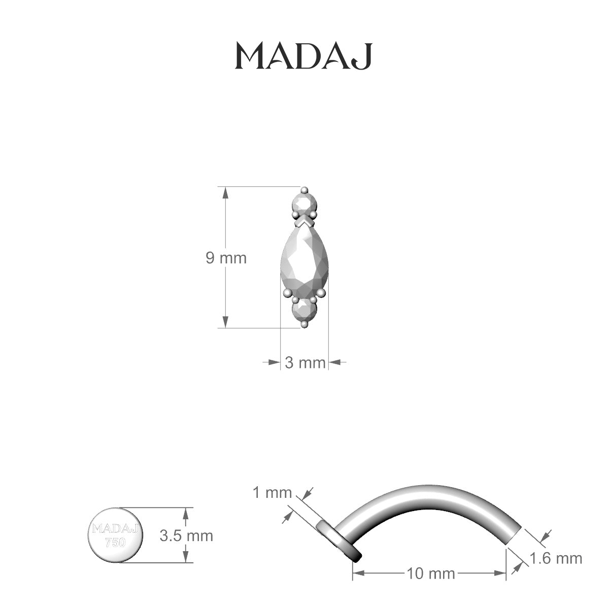 Metis | 18k White Gold 9 mm 10 mm Diamond Floating Navel Piercing