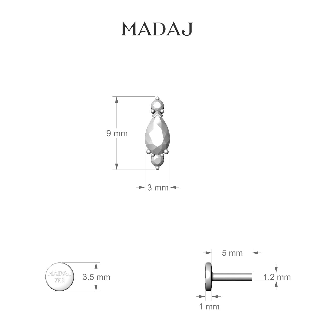 Metis | 18k White Gold 9 mm 5 mm Diamond Piercing