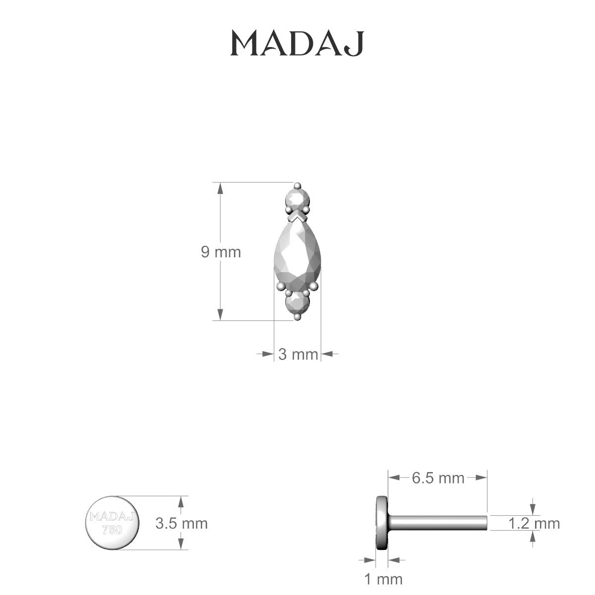Metis | 18k Rose Gold 9 mm 6.5 mm Diamond Piercing