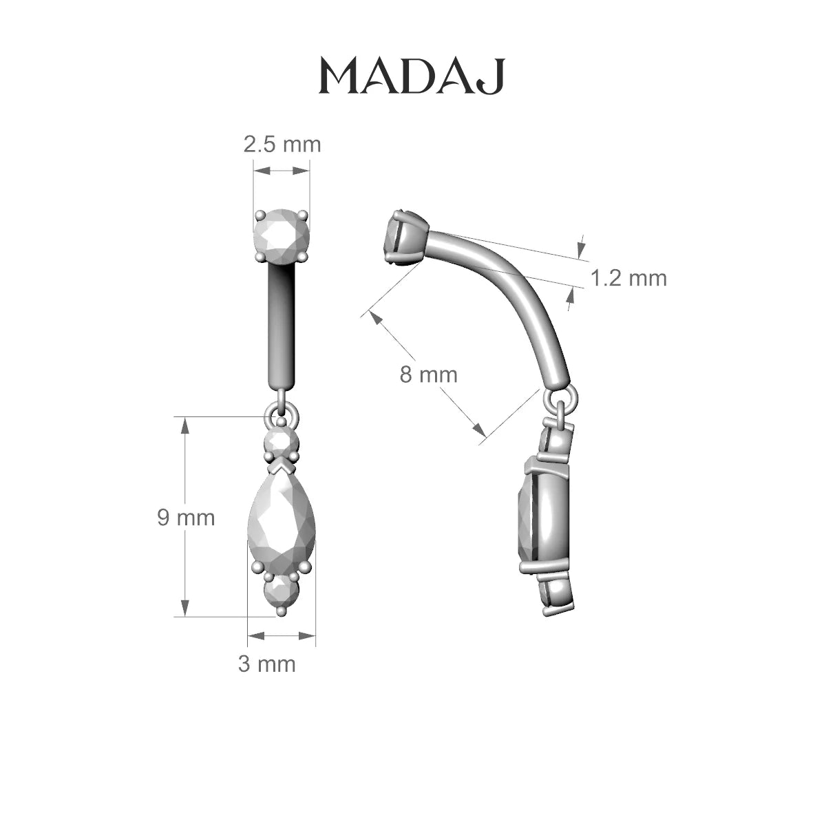 Metis | 18k White Gold 8 mm Diamond Rook Piercing