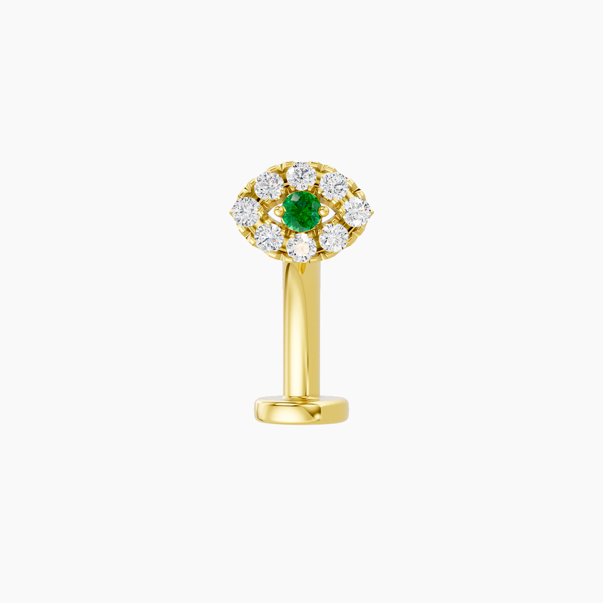 Minerva | 18k Yellow Gold 10 mm 5.5 mm Eye Emerald & Diamond Floating Navel Piercing