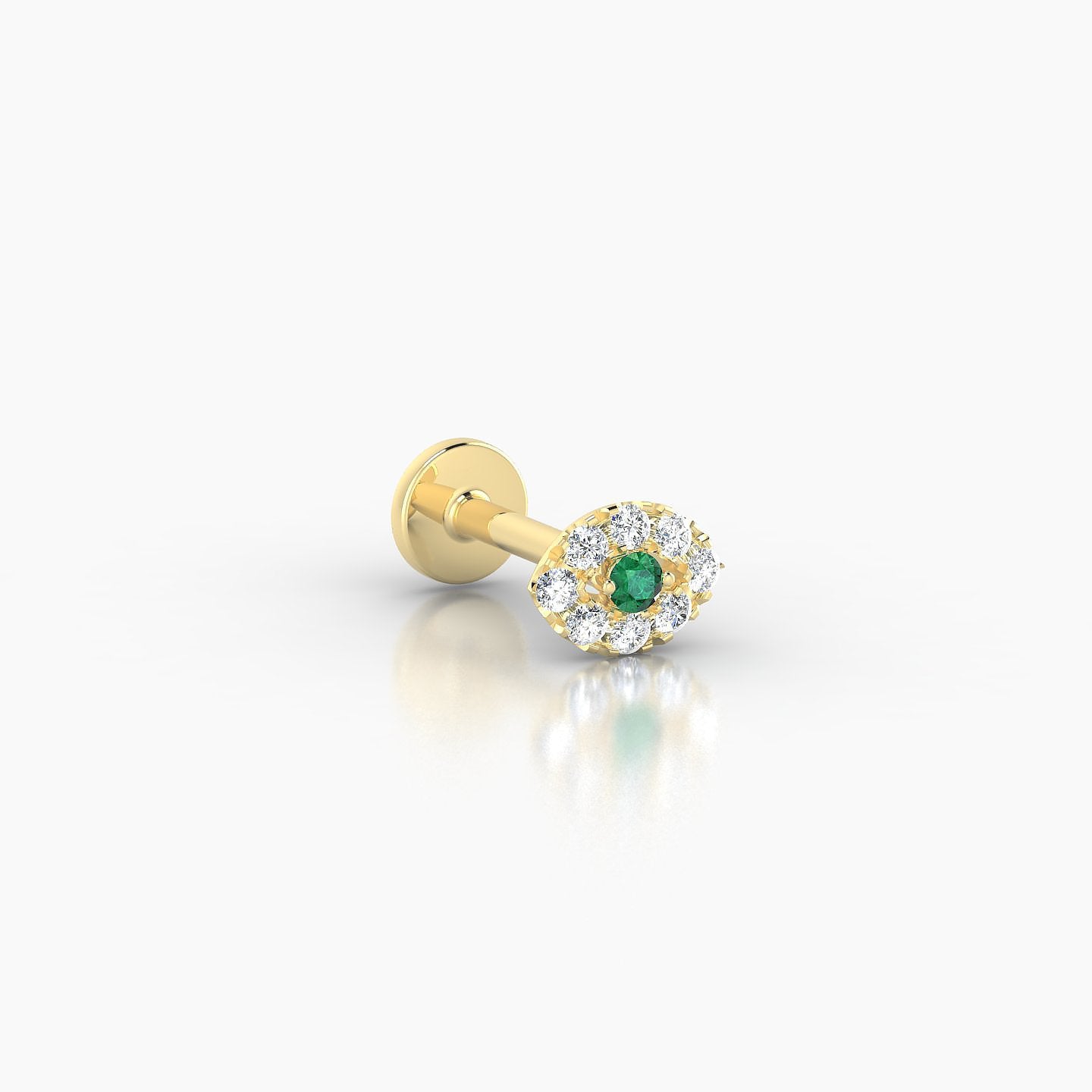 Minerva | 18k Yellow Gold 6.5 mm 5 mm Eye Emerald & Diamond Nostril Piercing