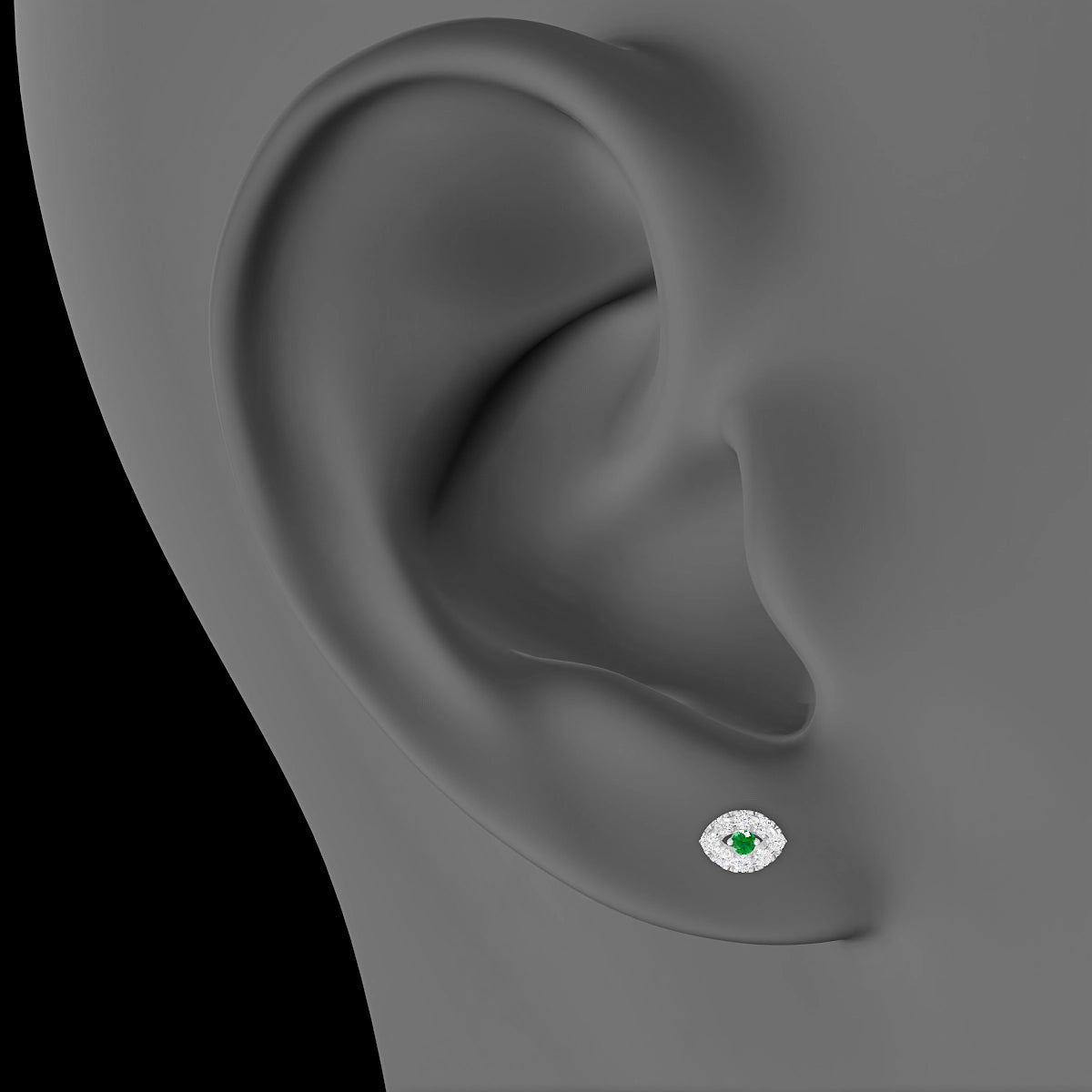Minerva | 18k White Gold 6.5 mm 5.5 mm Eye Emerald & Diamond Piercing