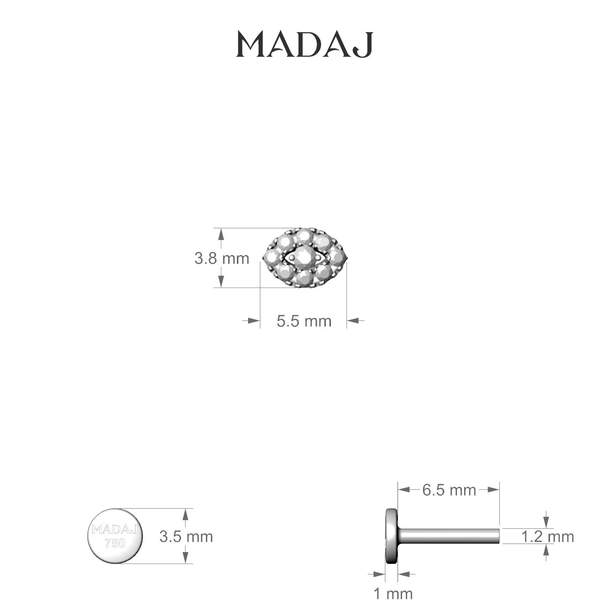 Minerva | 18k White Gold 5.5 mm 6.5 mm Eye Diamond Piercing