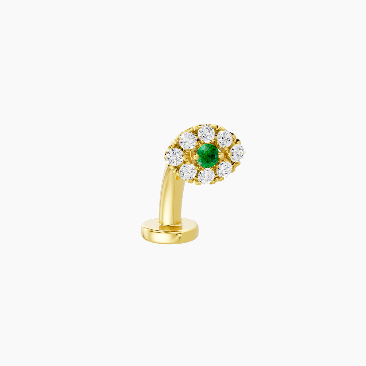Minerva | 18k Yellow Gold 8 mm 5.5 mm Eye Emerald & Diamond Floating Navel Piercing