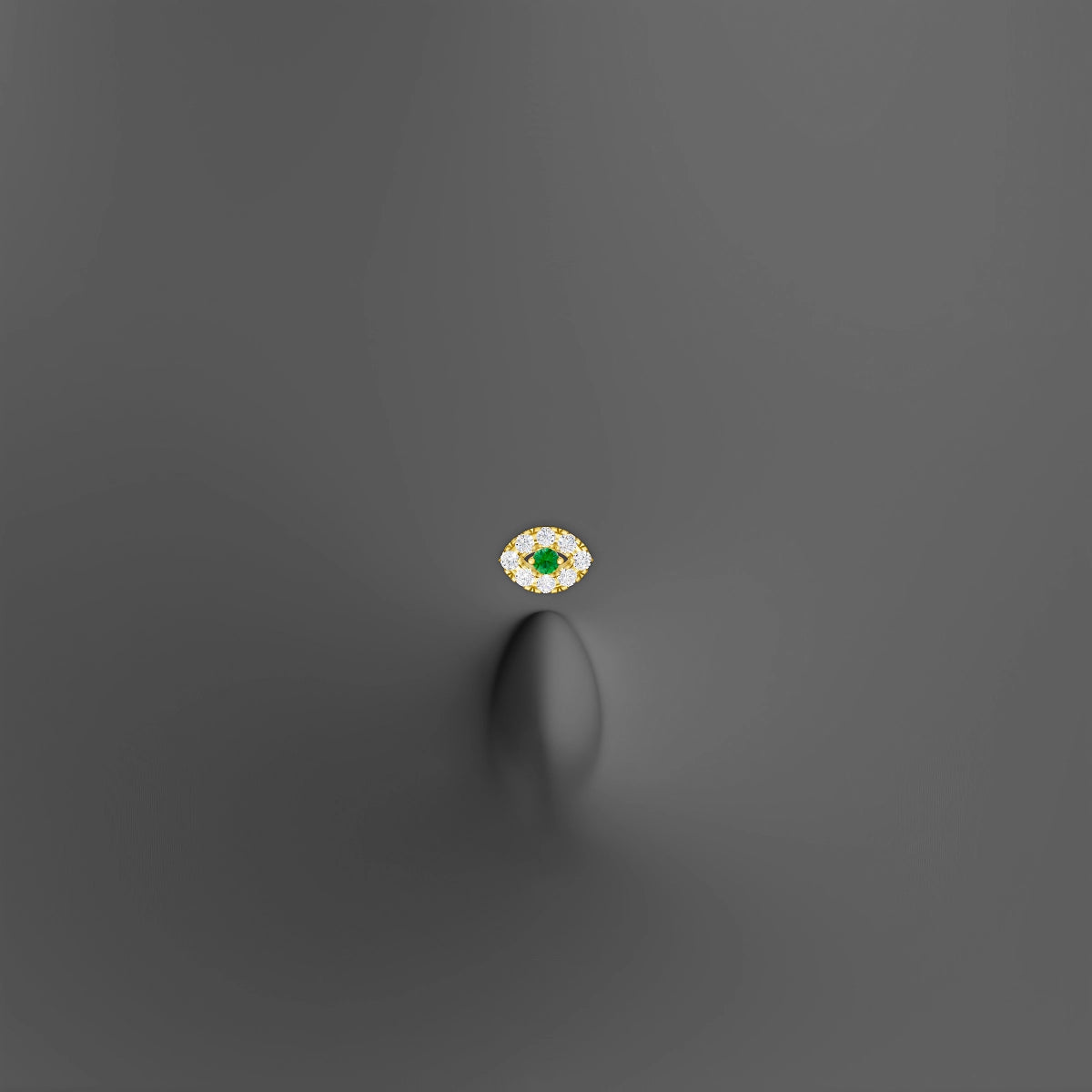 Minerva | 18k Yellow Gold 8 mm 5.5 mm Eye Emerald & Diamond Floating Navel Piercing