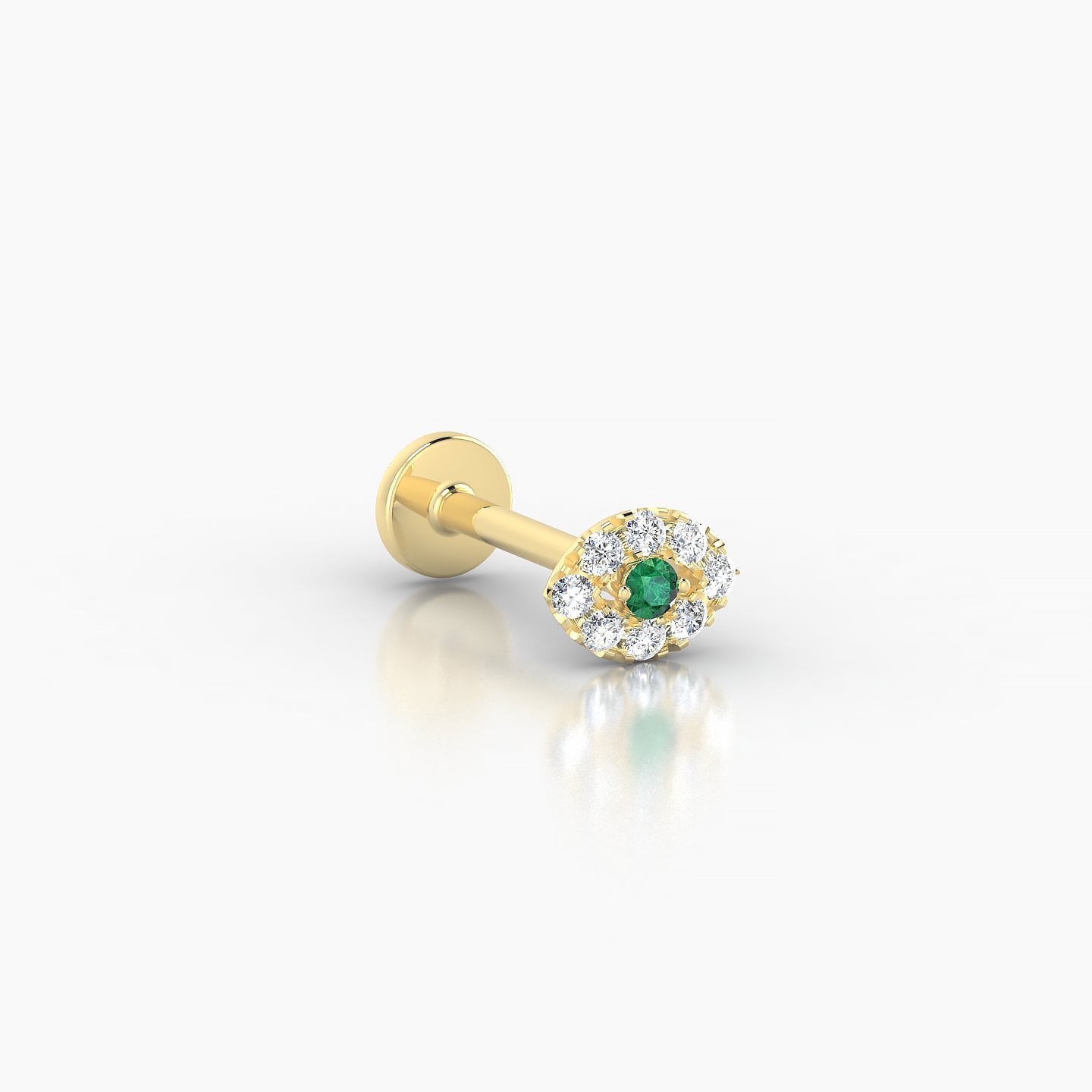 Minerva | 18k Yellow Gold 8 mm 5 mm Eye Emerald & Diamond Nostril Piercing