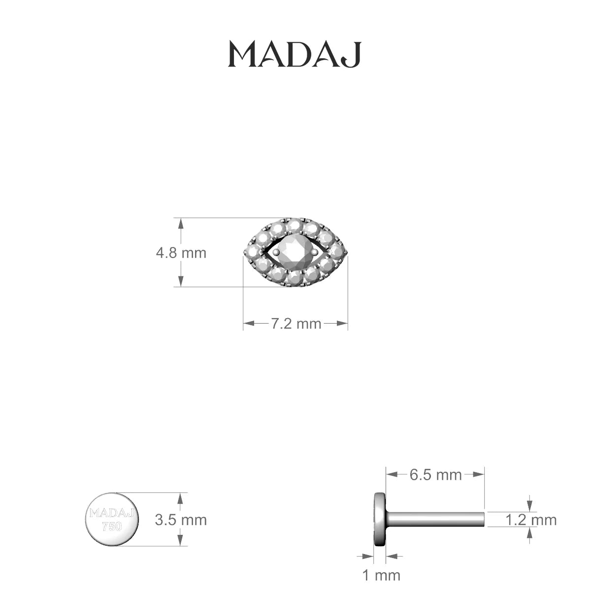 Minerva | 18k Yellow Gold 7.2 mm 6.5 mm Eye Diamond Piercing