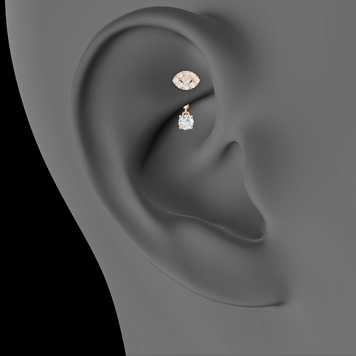 Minerva | Piercing Rook Œil Diamant Or Rose 18k Hypoallergénique 5.5 mm 6 mm