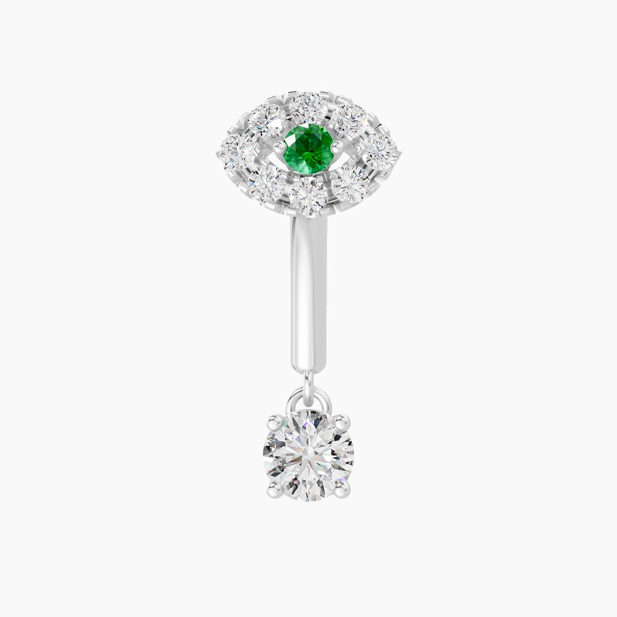 Minerva | 18k White Gold 8 mm Eye Emerald & Diamond Rook Piercing