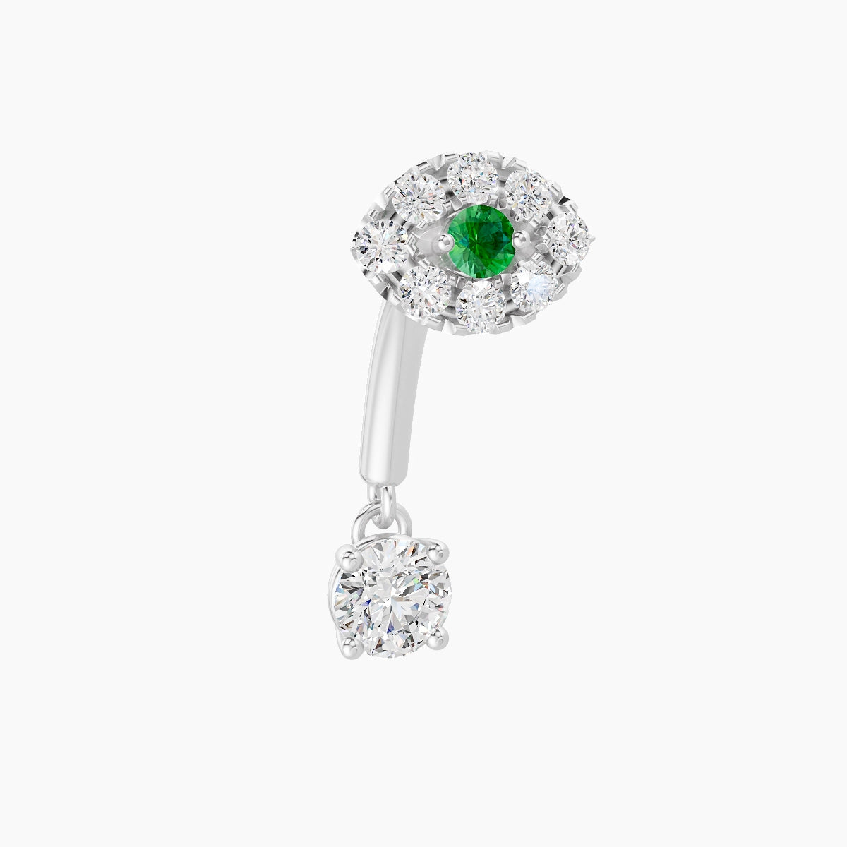 Minerva | 18k White Gold 8 mm Eye Emerald & Diamond Rook Piercing