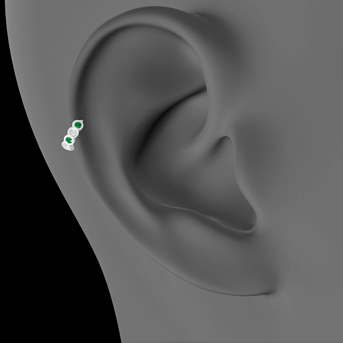 Neith | 18k White Gold 5 mm Emerald & Diamond Hoop Piercing