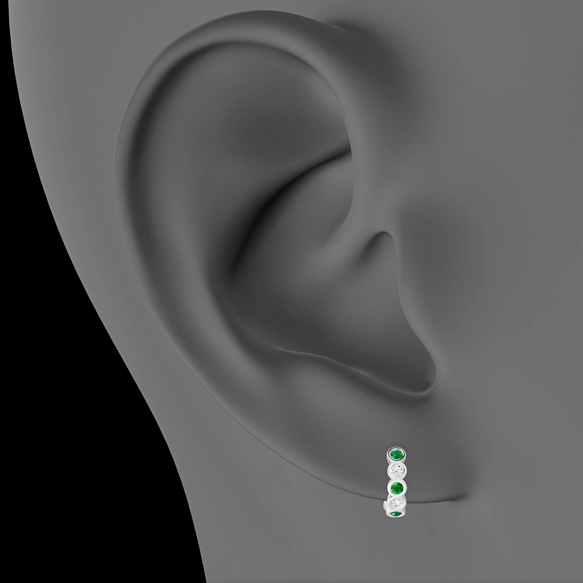 Neith | 18k White Gold 6.5 mm Emerald & Diamond Hoop Piercing