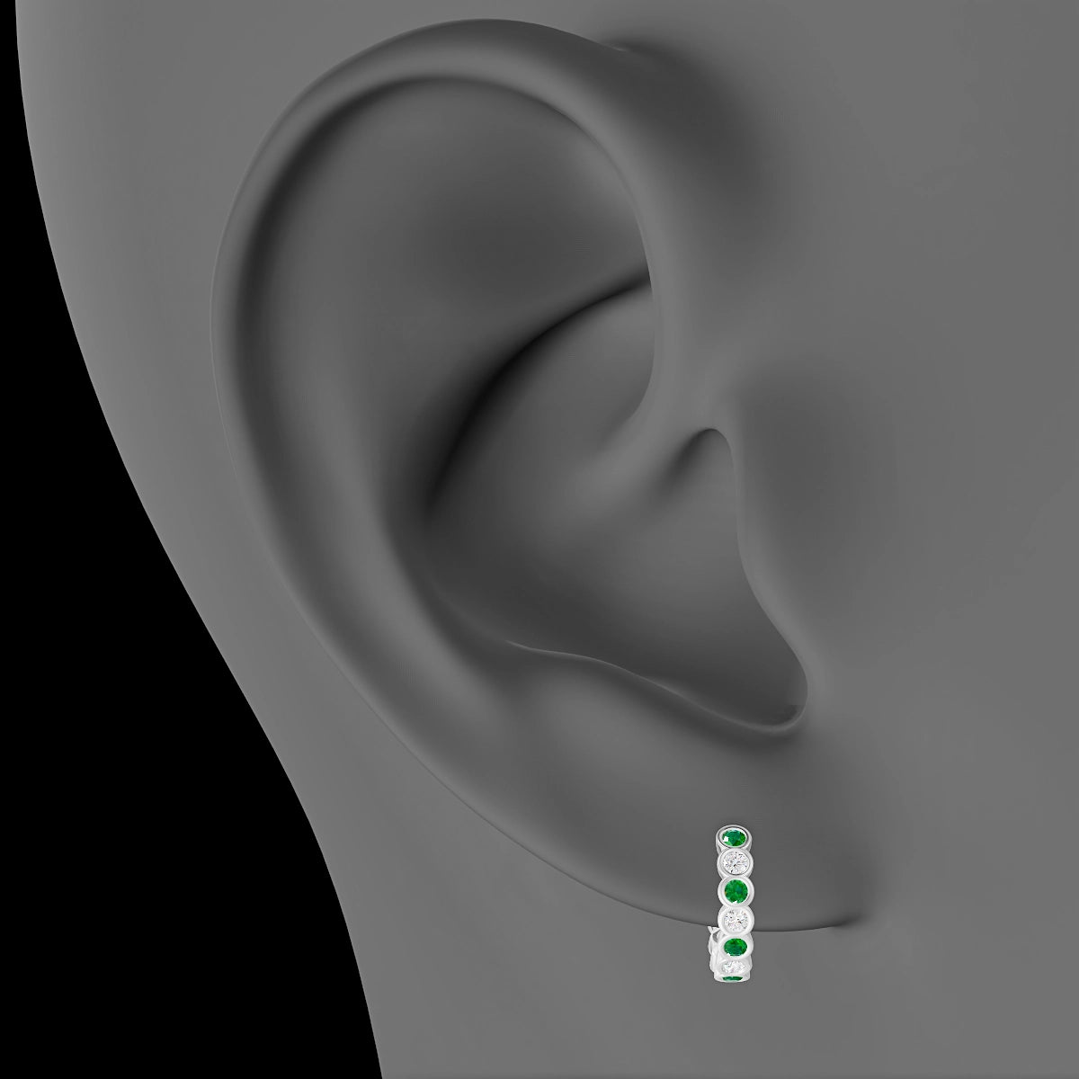 Neith | 18k White Gold 8 mm Emerald & Diamond Hoop Piercing