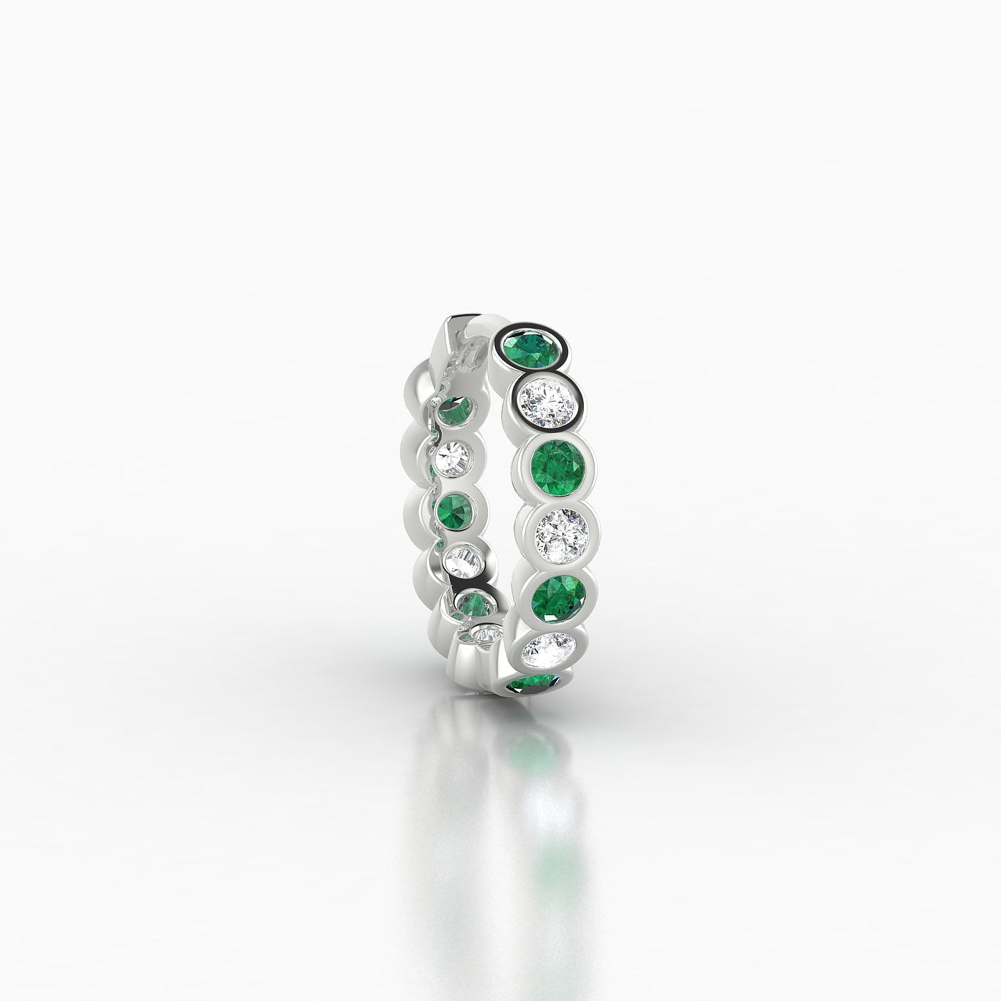 Neith | 18k White Gold 8 mm Emerald & Diamond Hoop Piercing