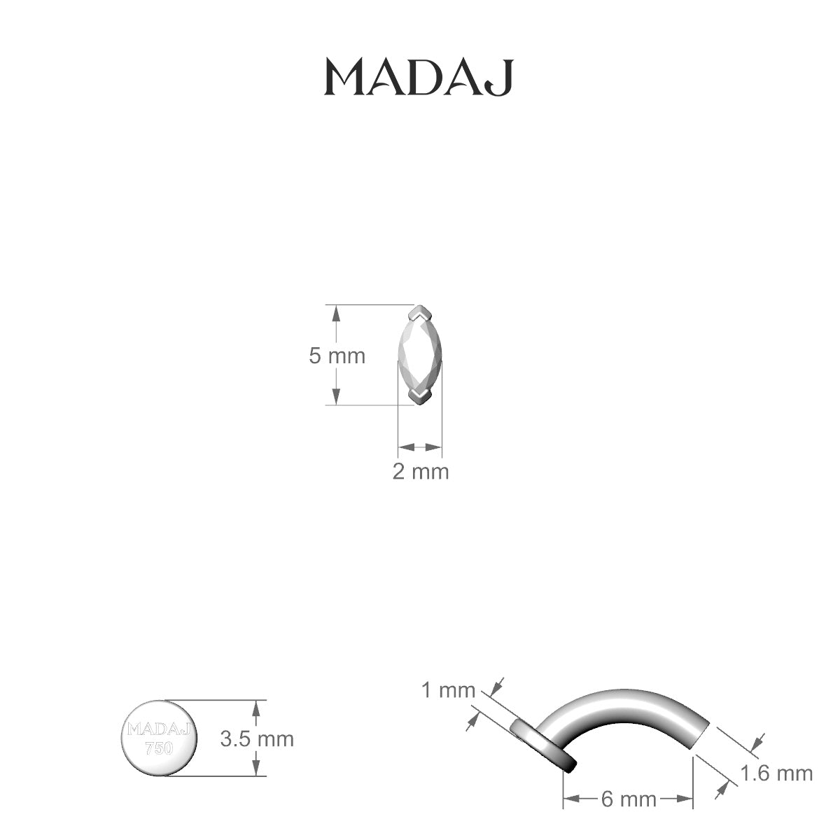 Nut | 18k Yellow Gold 5 mm 6 mm Marquise Diamond Floating Navel Piercing