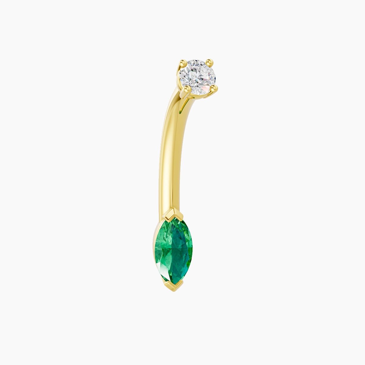 Nut | 18k Yellow Gold 7 mm 10 mm Marquise Emerald & Diamond Belly Piercing