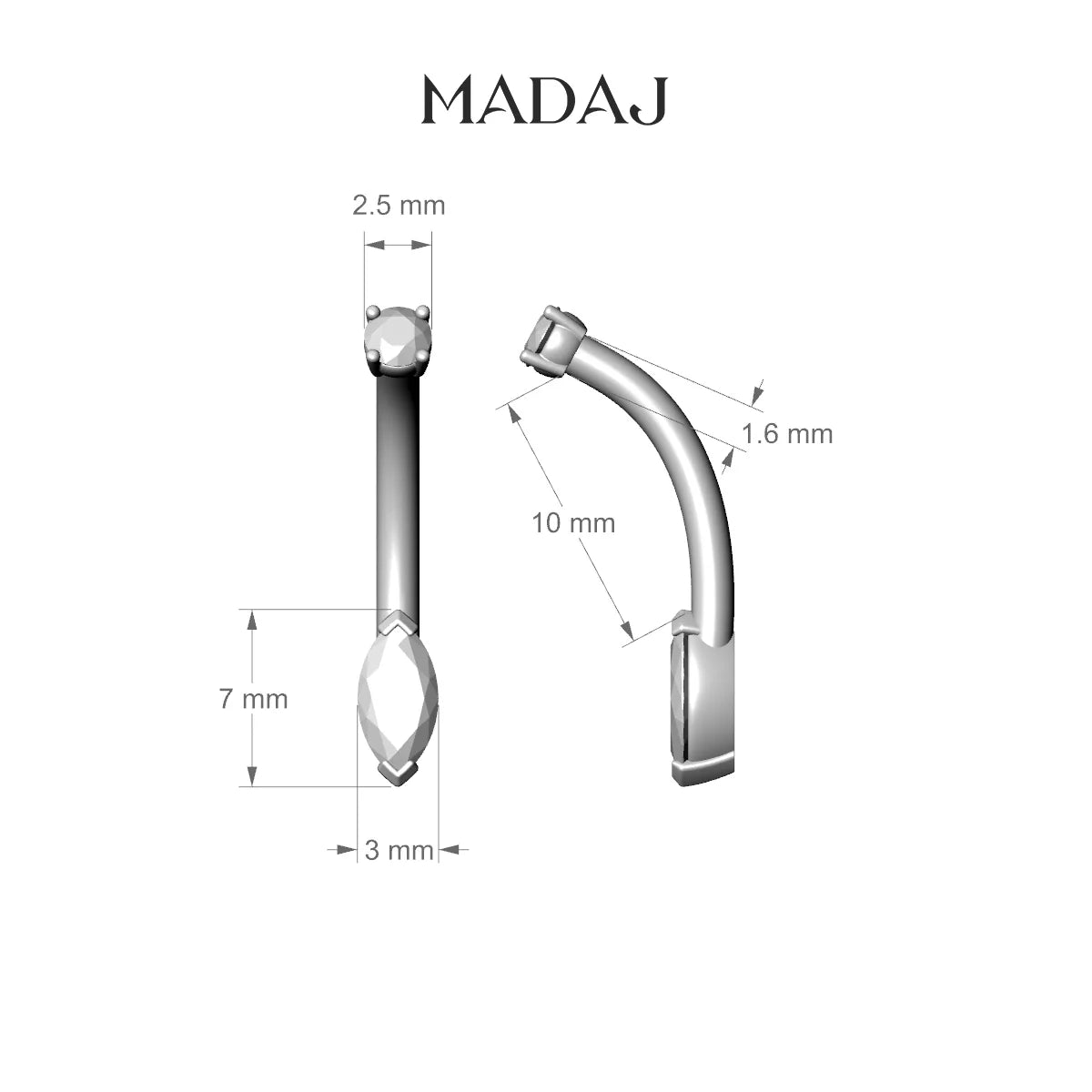Nut | 18k Yellow Gold 7 mm 10 mm Marquise Diamond Belly Piercing