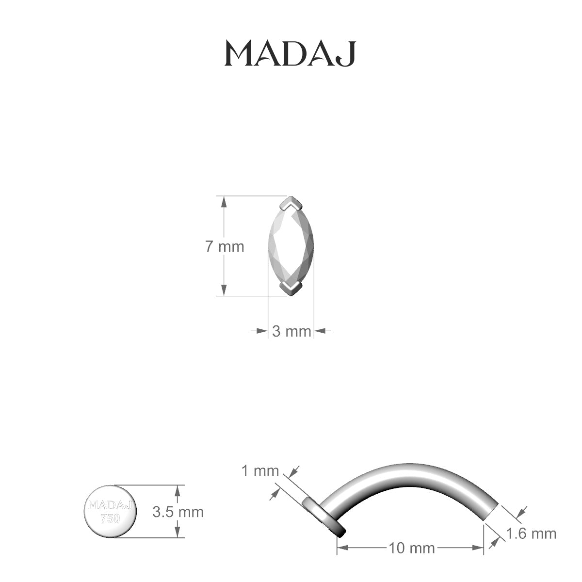 Nut | 18k Rose Gold 7 mm 10 mm Marquise Diamond Floating Navel Piercing