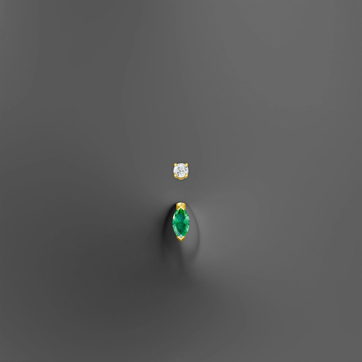 Nut | 18k Yellow Gold 7 mm 6 mm Marquise Emerald & Diamond Belly Piercing