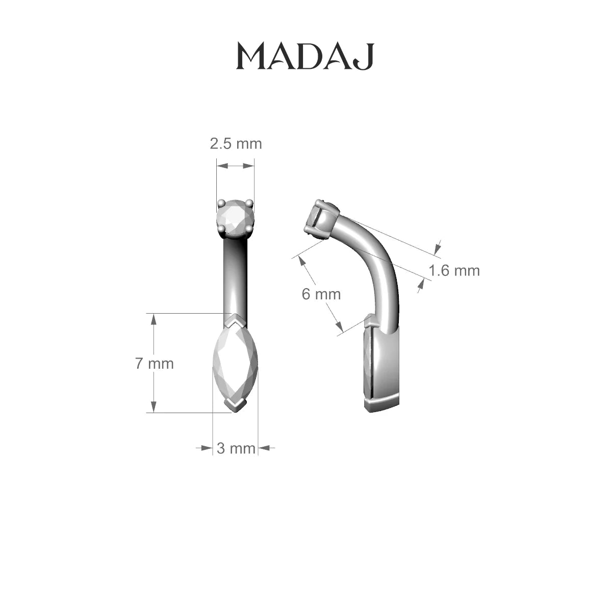 Nut | 18k Yellow Gold 7 mm 6 mm Marquise Diamond Belly Piercing