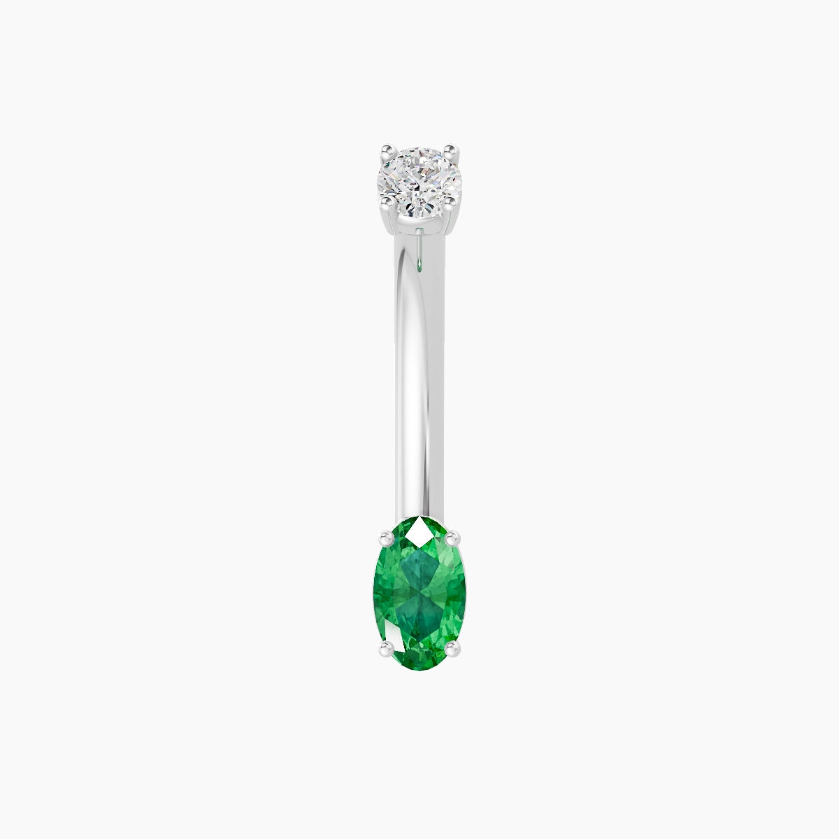 Nut | 18k White Gold 5 mm 10 mm Oval Emerald & Diamond Belly Piercing