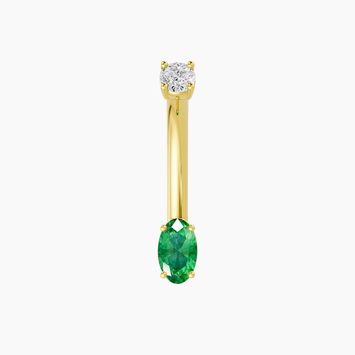Nut | 18k Yellow Gold 5 mm 10 mm Oval Emerald & Diamond Belly Piercing