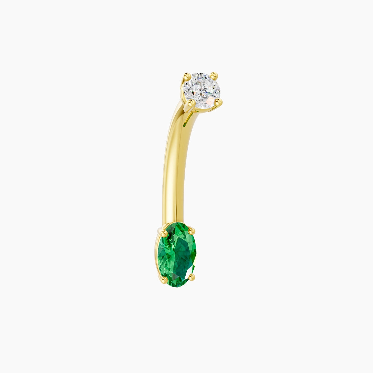 Nut | 18k Yellow Gold 5 mm 10 mm Oval Emerald & Diamond Belly Piercing