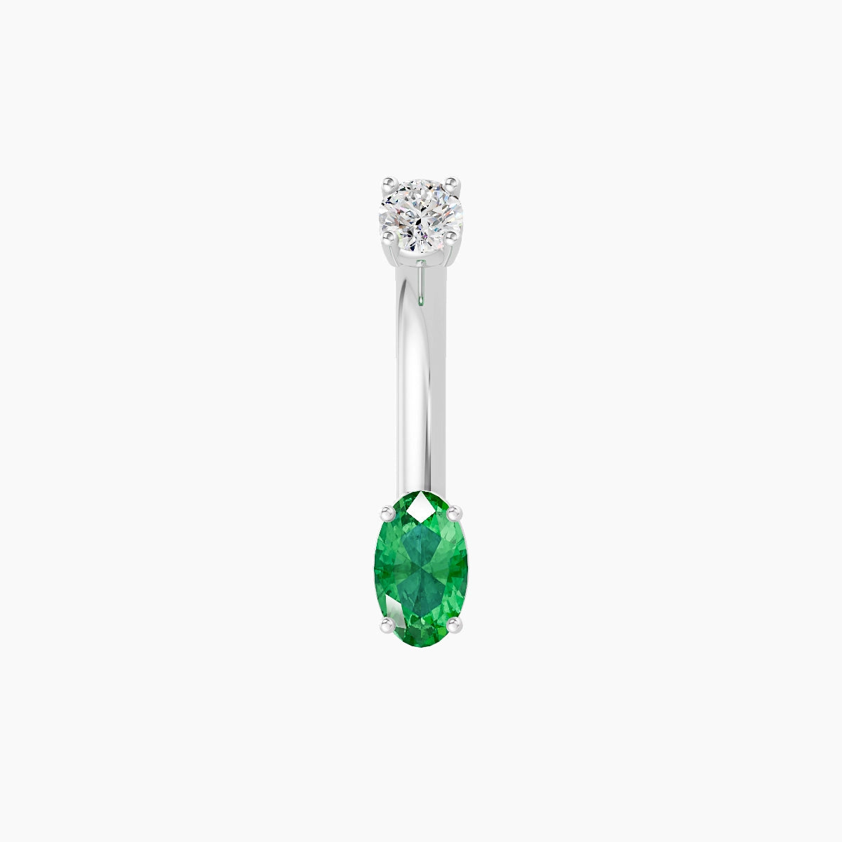 Nut | 18k White Gold 5 mm 8 mm Oval Emerald & Diamond Belly Piercing