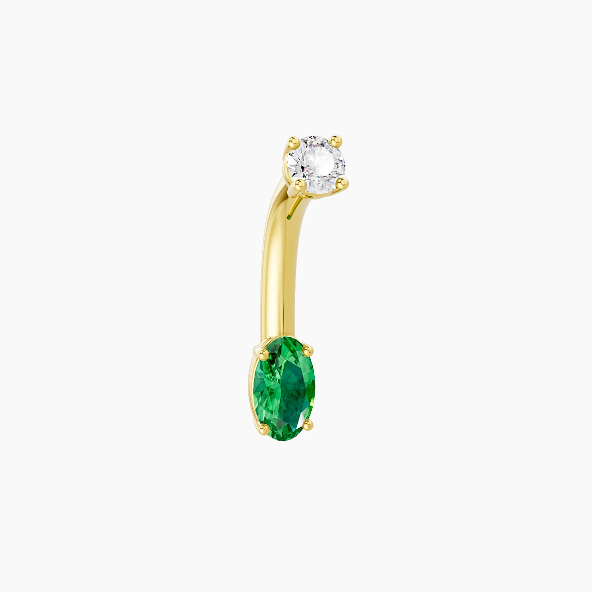 Nut | 18k Yellow Gold 5 mm 8 mm Oval Emerald & Diamond Belly Piercing