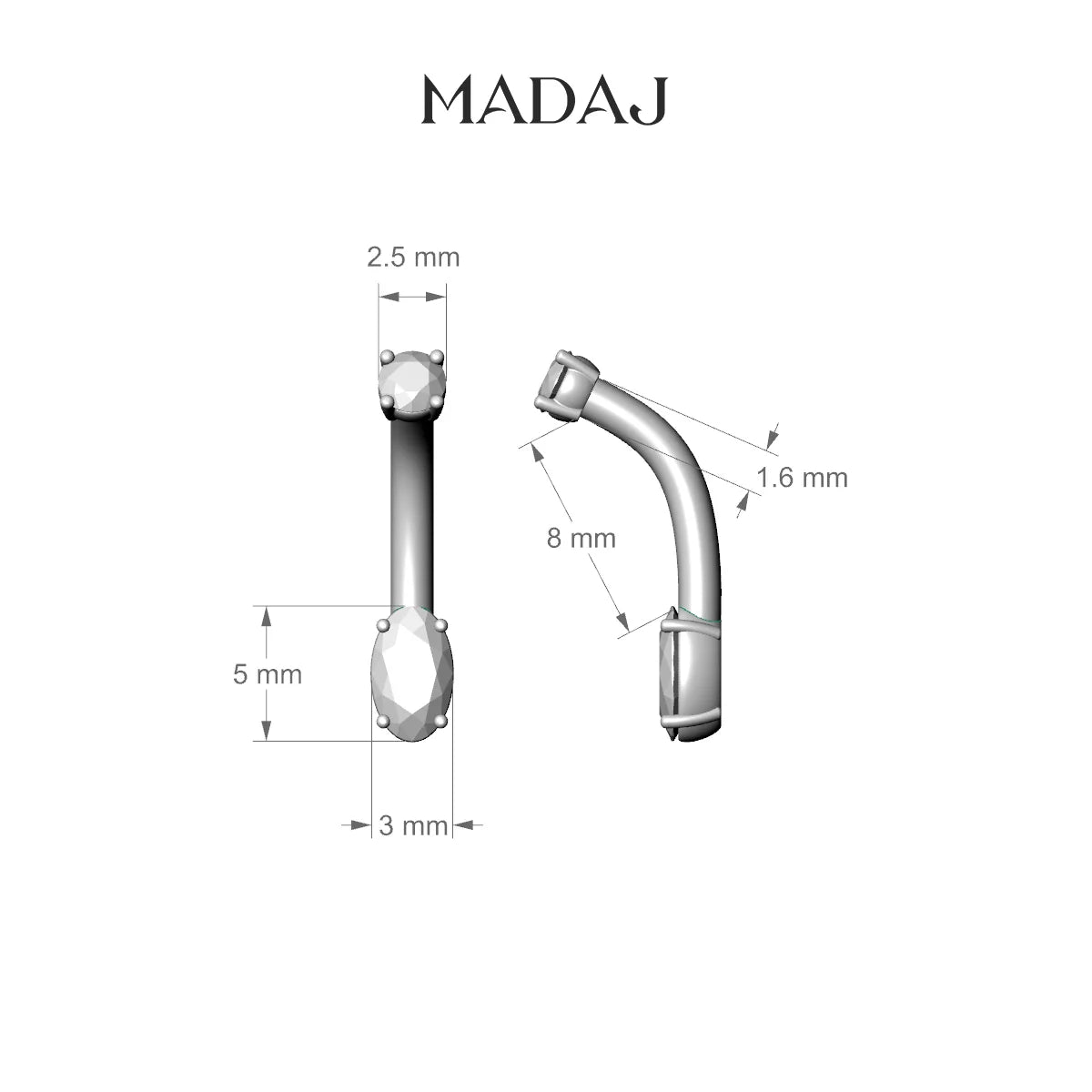Nut | 18k Yellow Gold 5 mm 8 mm Oval Diamond Belly Piercing