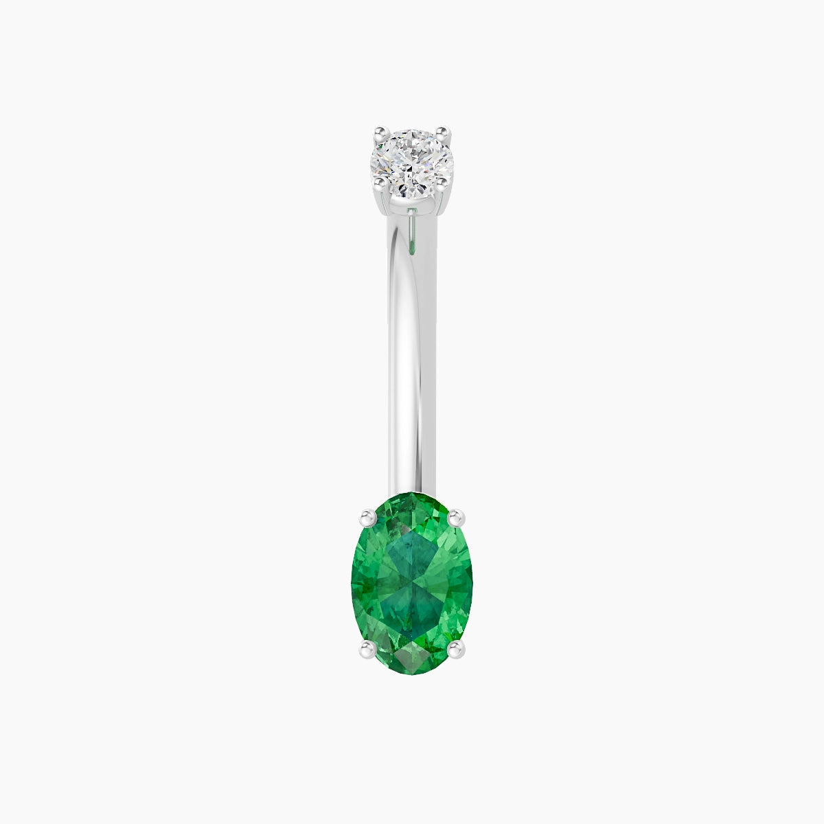 Nut | 18k White Gold 6 mm 10 mm Oval Emerald & Diamond Belly Piercing