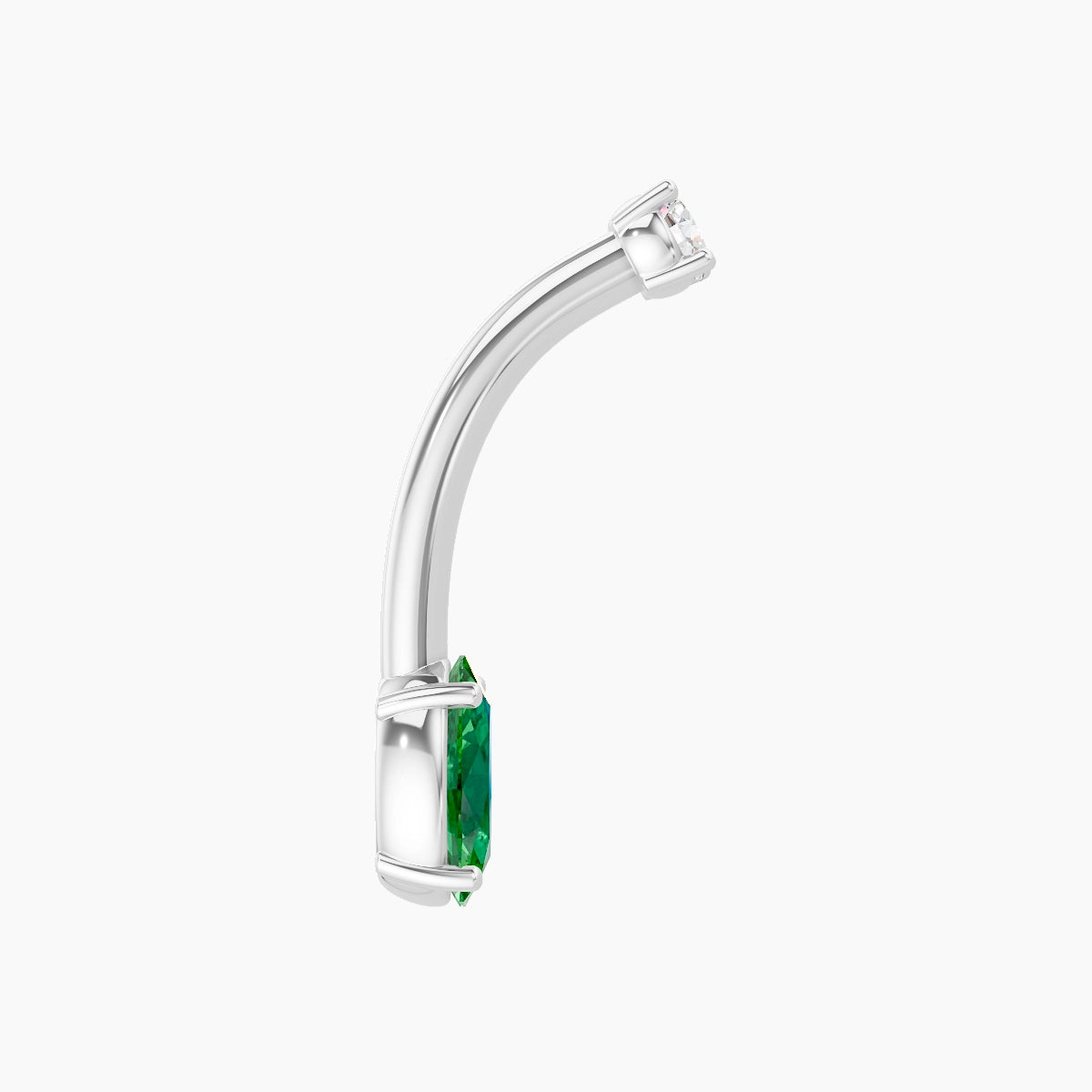 Nut | 18k White Gold 6 mm 10 mm Oval Emerald & Diamond Belly Piercing