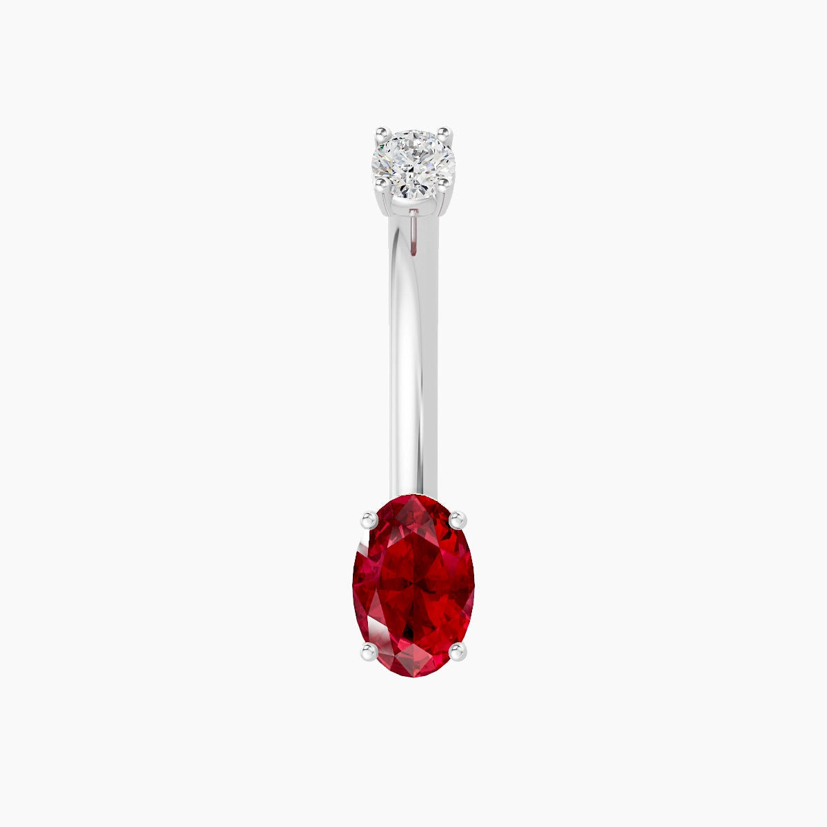 Nut | 18k White Gold 6 mm 10 mm Oval Ruby & Diamond Belly Piercing