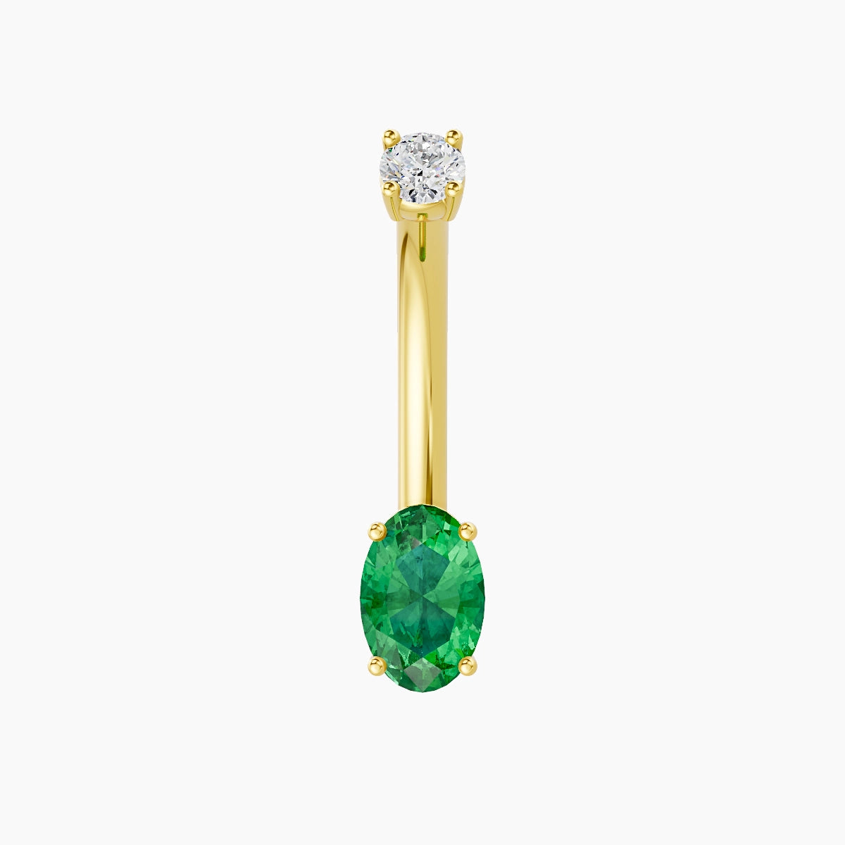 Nut | 18k Yellow Gold 6 mm 10 mm Oval Emerald & Diamond Belly Piercing